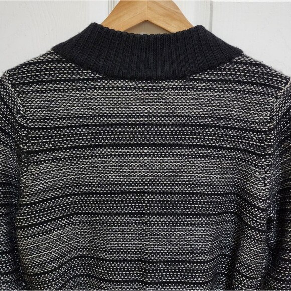 Talbots Sweater Womens PM Black Striped Merino Wool Knit Cardigan Button Belted - Picture 5 of 11